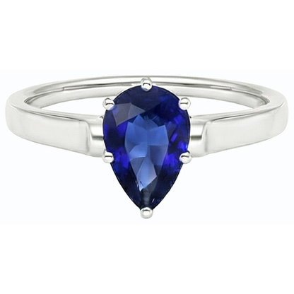 Natural Real ( Not Lab Grown )  Women Solitaire Pear Sri Lankan Sapphire Ring White Gold 2 Carats