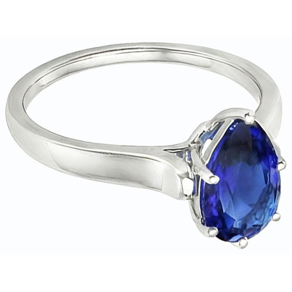 Natural Real ( Not Lab Grown )  Women Solitaire Pear Sri Lankan Sapphire Ring White Gold 2 Carats