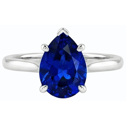 Natural Real ( Not Lab Grown )  Women Solitaire Ring Pear Shaped Ceylon Sapphire 14K Gold 1 Carat