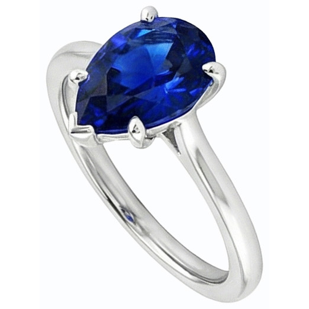Natural Real ( Not Lab Grown )  Women Solitaire Ring Pear Shaped Ceylon Sapphire 14K Gold 1 Carat