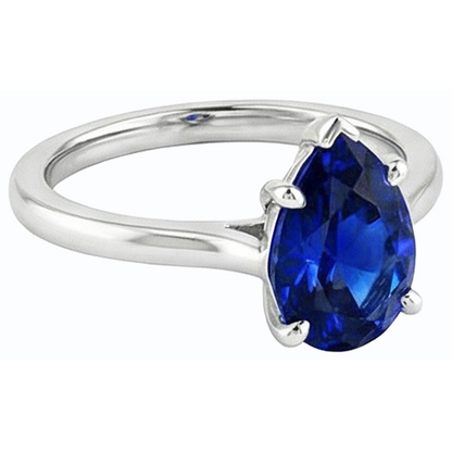 Natural Real ( Not Lab Grown )  Women Solitaire Ring Pear Shaped Ceylon Sapphire 14K Gold 1 Carat