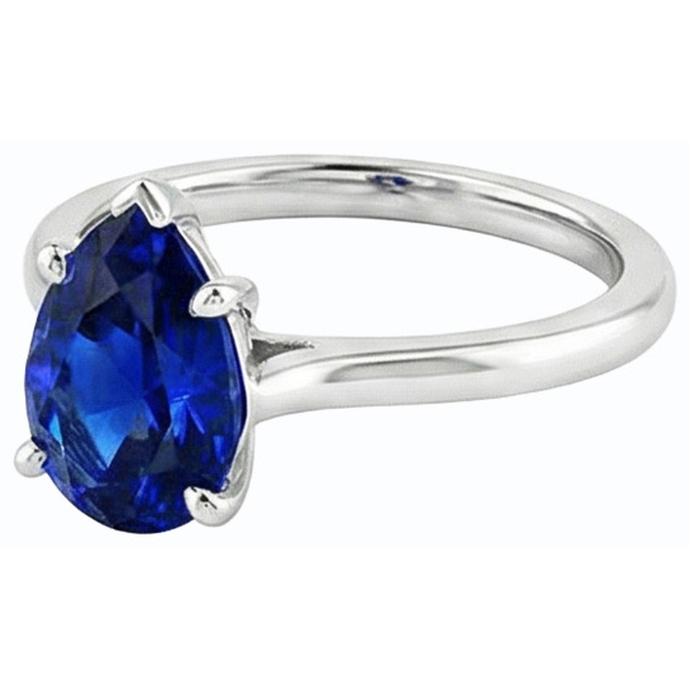 Natural Real ( Not Lab Grown )  Women Solitaire Ring Pear Shaped Ceylon Sapphire 14K Gold 1 Carat