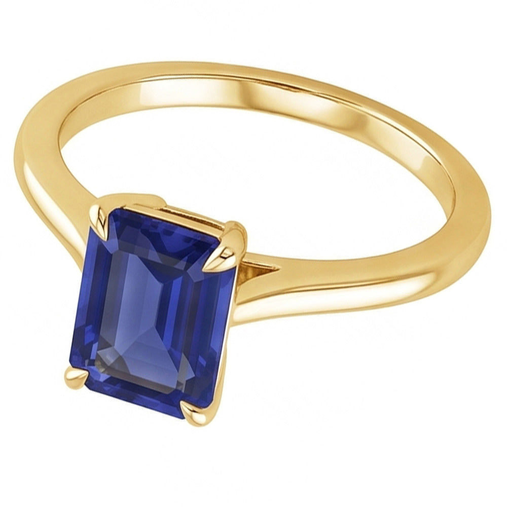 Natural Real ( Not Lab Grown )  Women Solitaire Ring Yellow Gold Emerald Ceylon Sapphire 2.50 Carats