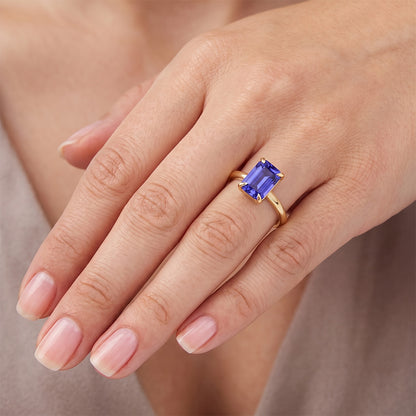 Natural Real ( Not Lab Grown )  Women Solitaire Ring Yellow Gold Emerald Ceylon Sapphire 2.50 Carats