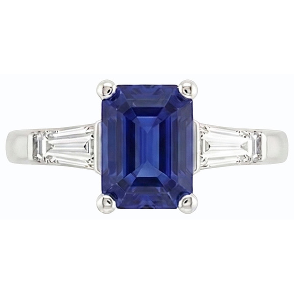 Natural Real ( Not Lab Grown )  Women Three Stone Anniversary Ring Emerald Ceylon Sapphire 1.75 Carats