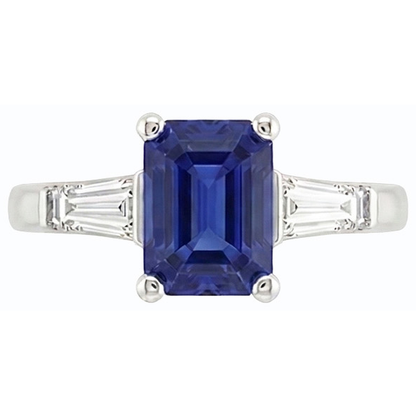 Natural Real ( Not Lab Grown )  Women Three Stone Anniversary Ring Emerald Ceylon Sapphire 1.75 Carats