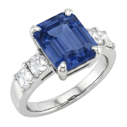 Natural Real ( Not Lab Grown )  Women's Emerald Gemstone Ring With Accents 2.50 Carats Ceylon Sapphire