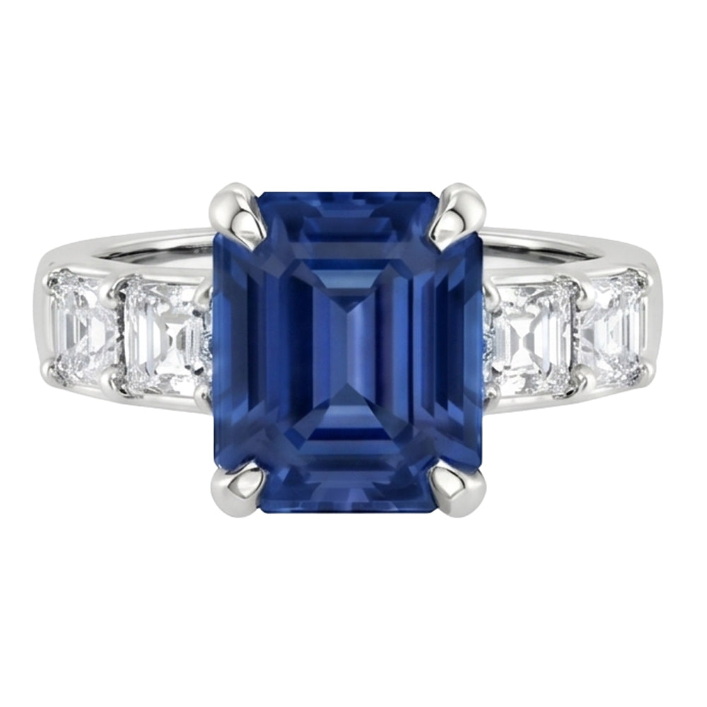 Natural Real ( Not Lab Grown )  Women's Emerald Gemstone Ring With Accents 2.50 Carats Ceylon Sapphire