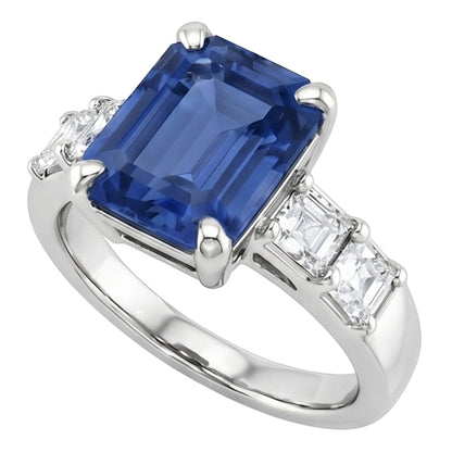 Natural Real ( Not Lab Grown )  Women's Emerald Gemstone Ring With Accents 2.50 Carats Ceylon Sapphire
