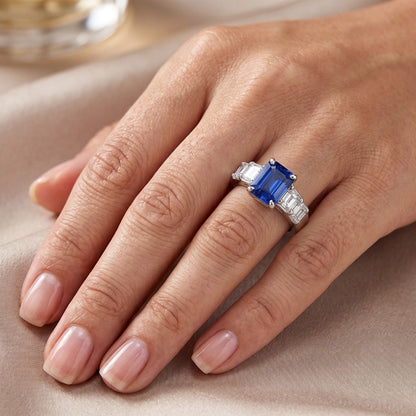 Natural Real ( Not Lab Grown )  Women's Emerald Gemstone Ring With Accents 2.50 Carats Ceylon Sapphire