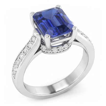 Natural Real ( Not Lab Grown )  Women's Engagement Ring 2.50 Carats Emerald Sapphire Cathedral Setting
