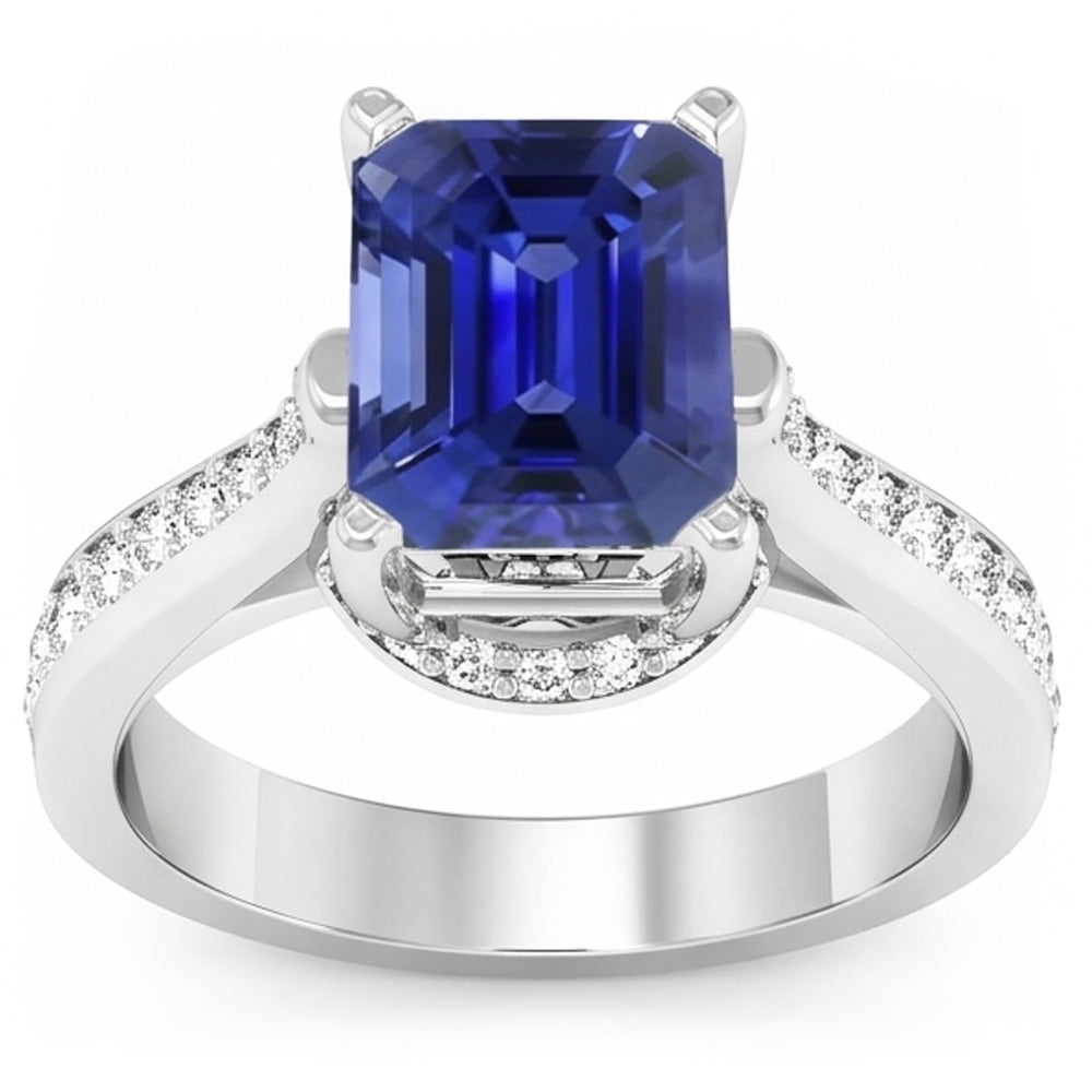 Natural Real ( Not Lab Grown )  Women's Engagement Ring 2.50 Carats Emerald Sapphire Cathedral Setting