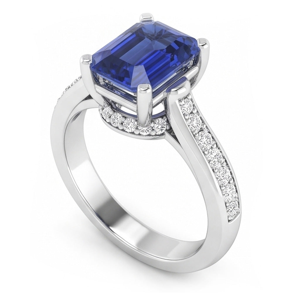 Natural Real ( Not Lab Grown )  Women's Engagement Ring 2.50 Carats Emerald Sapphire Cathedral Setting