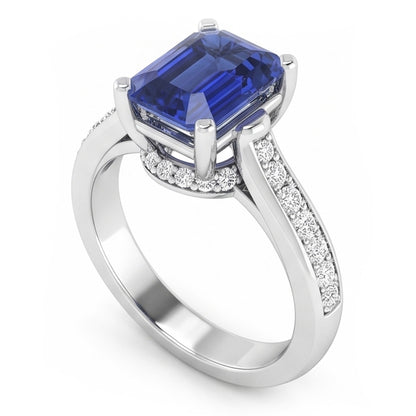 Natural Real ( Not Lab Grown )  Women's Engagement Ring 2.50 Carats Emerald Sapphire Cathedral Setting