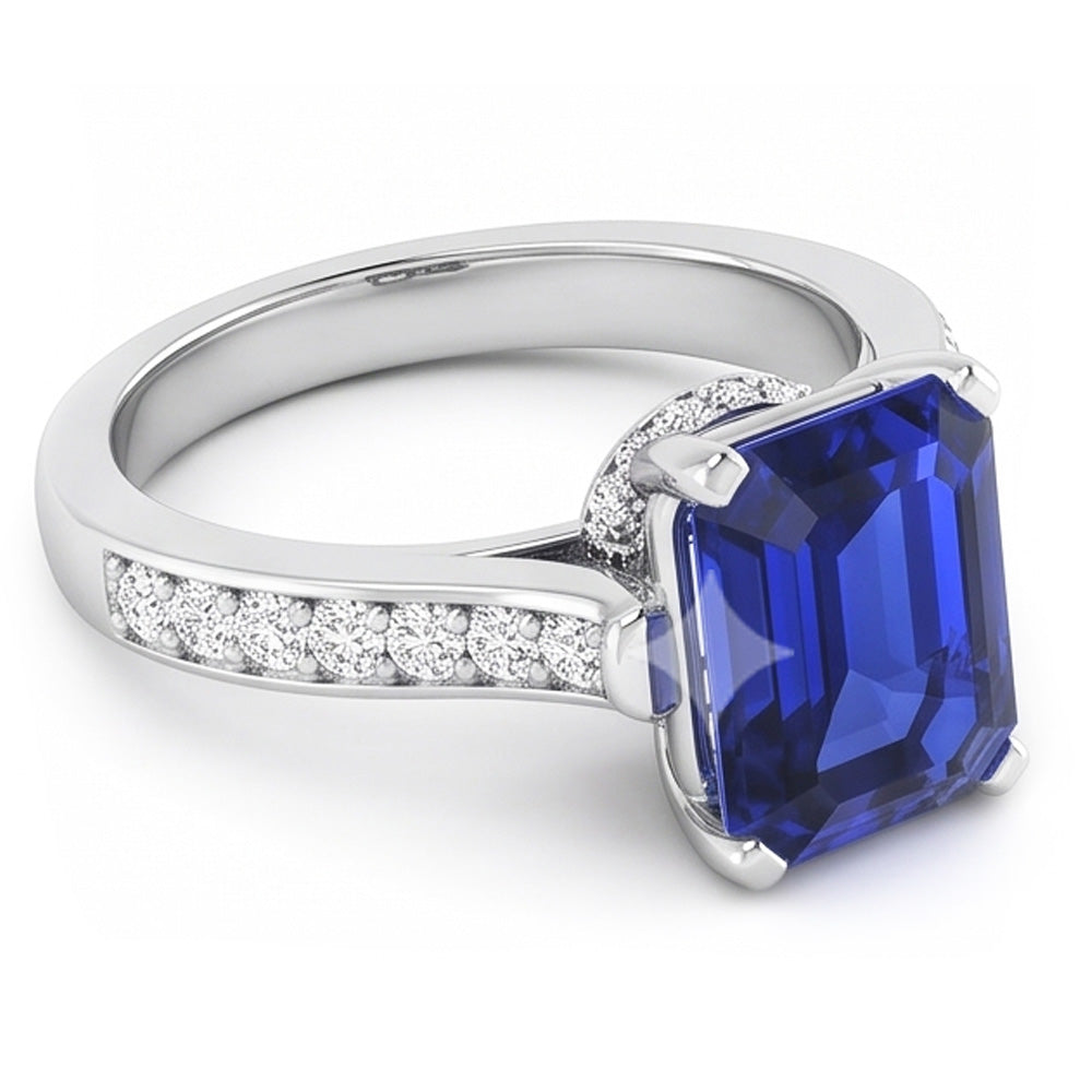 Natural Real ( Not Lab Grown )  Women's Engagement Ring 2.50 Carats Emerald Sapphire Cathedral Setting