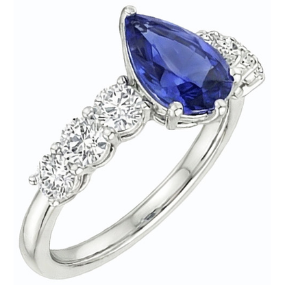Natural Real ( Not Lab Grown )  Women's Gemstone Ring Pear Shaped Blue Sapphire With Accents 4 Carats
