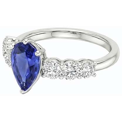 Natural Real ( Not Lab Grown )  Women's Gemstone Ring Pear Shaped Blue Sapphire With Accents 4 Carats