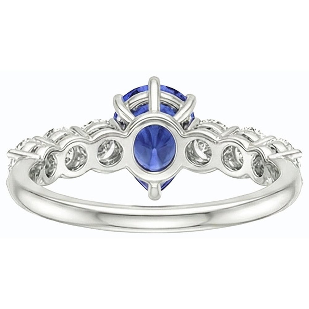 Natural Real ( Not Lab Grown )  Women's Gemstone Ring Pear Shaped Blue Sapphire With Accents 4 Carats