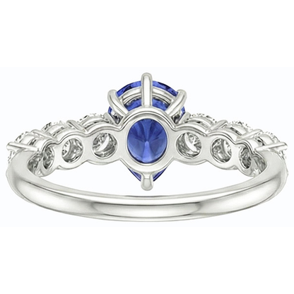Natural Real ( Not Lab Grown )  Women's Gemstone Ring Pear Shaped Blue Sapphire With Accents 4 Carats