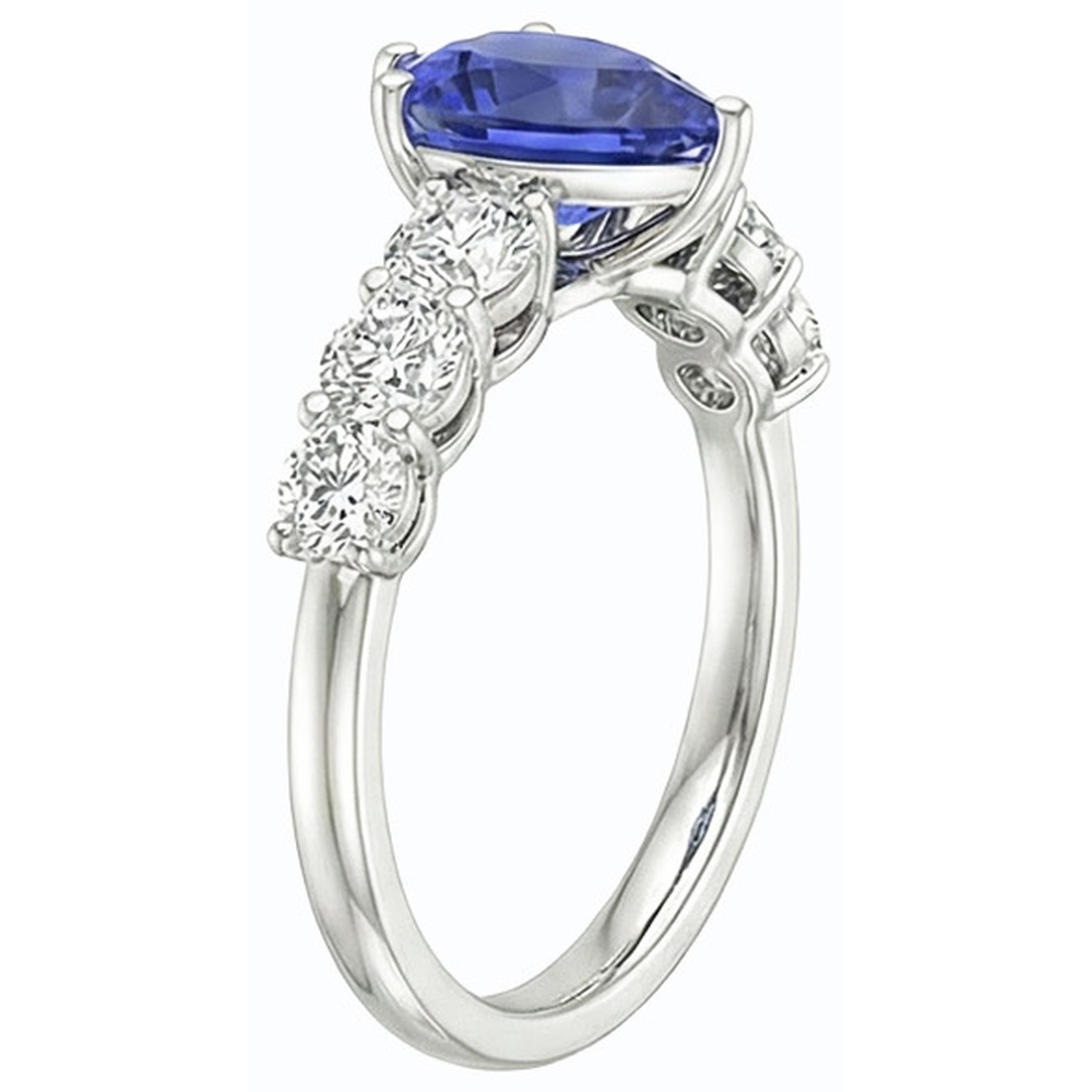 Natural Real ( Not Lab Grown )  Women's Gemstone Ring Pear Shaped Blue Sapphire With Accents 4 Carats