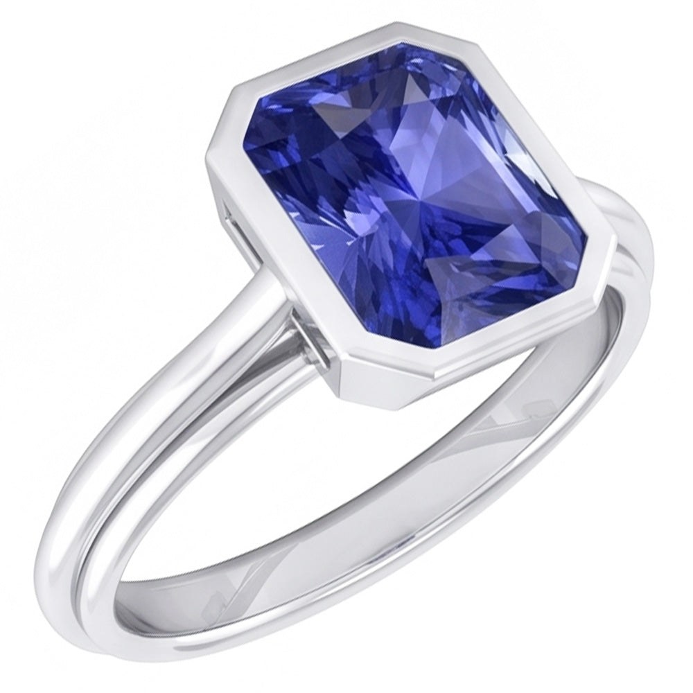 Natural Real ( Not Lab Grown )  Women's Gold Solitaire Ring Radiant Cut Sapphire Bezel Set 2.50 Carats