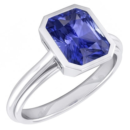 Natural Real ( Not Lab Grown )  Women's Gold Solitaire Ring Radiant Cut Sapphire Bezel Set 2.50 Carats