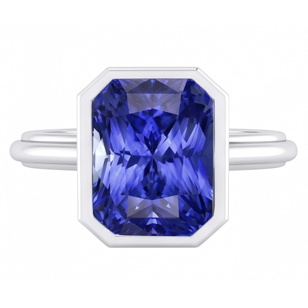 Natural Real ( Not Lab Grown )  Women's Gold Solitaire Ring Radiant Cut Sapphire Bezel Set 2.50 Carats