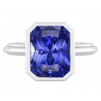 Natural Real ( Not Lab Grown )  Women's Gold Solitaire Ring Radiant Cut Sapphire Bezel Set 2.50 Carats