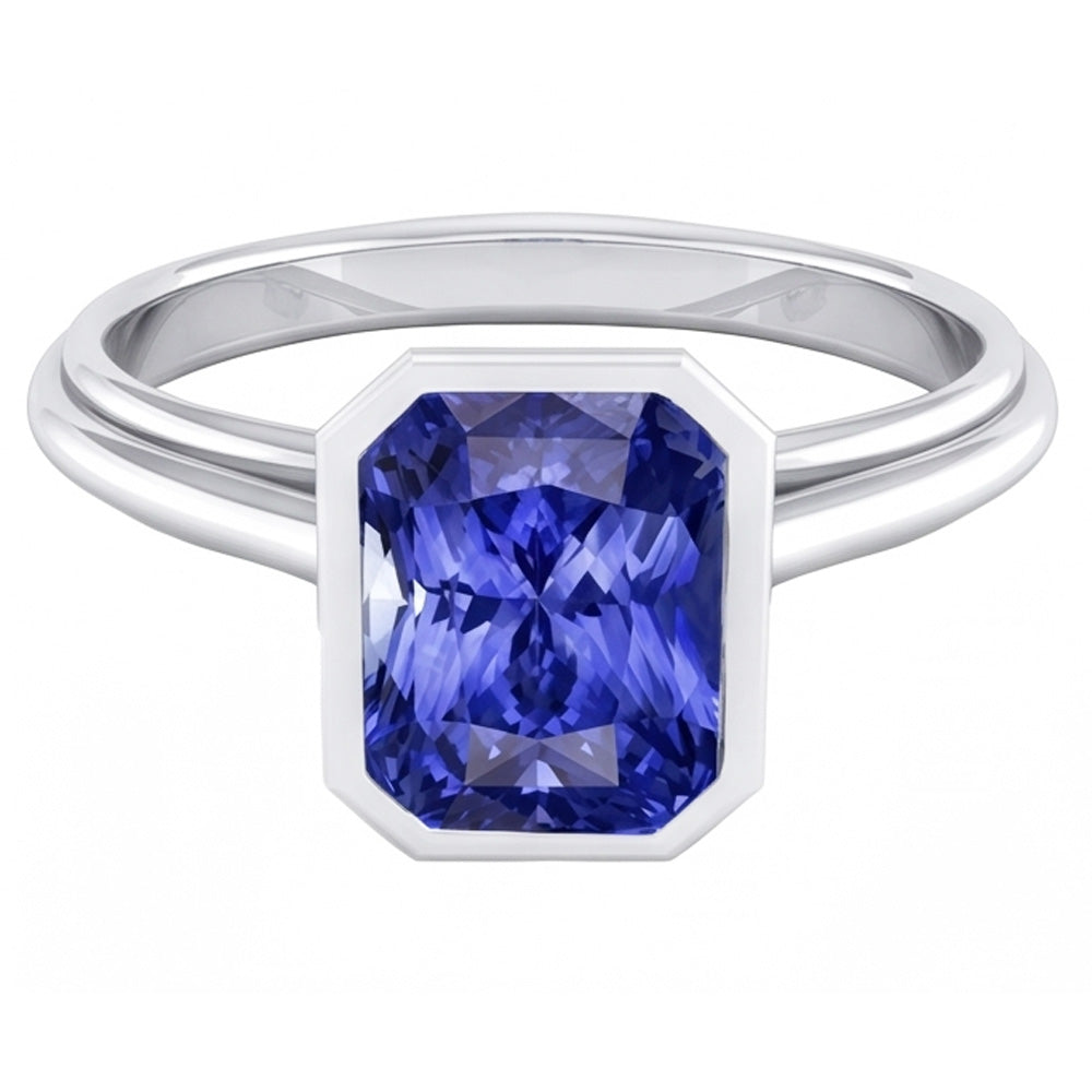 Natural Real ( Not Lab Grown )  Women's Gold Solitaire Ring Radiant Cut Sapphire Bezel Set 2.50 Carats
