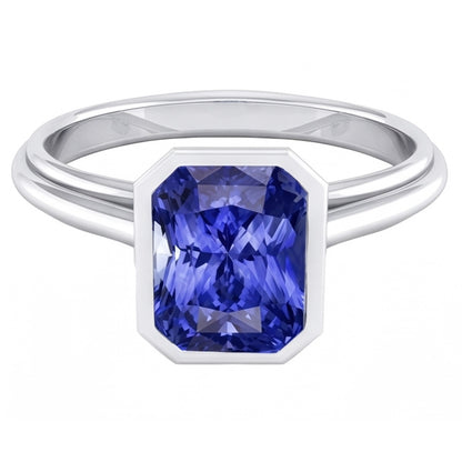Natural Real ( Not Lab Grown )  Women's Gold Solitaire Ring Radiant Cut Sapphire Bezel Set 2.50 Carats