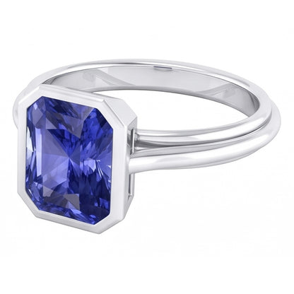 Natural Real ( Not Lab Grown )  Women's Gold Solitaire Ring Radiant Cut Sapphire Bezel Set 2.50 Carats