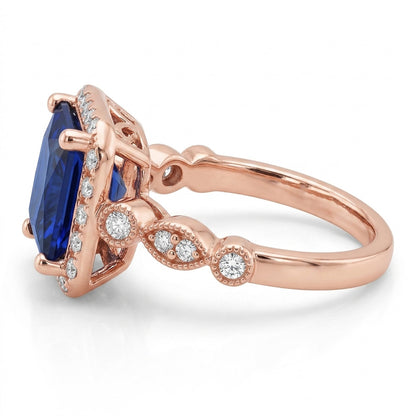 Natural Real ( Not Lab Grown )  Women's Halo Gemstone Ring Princess Ceylon Sapphire 6 Carats Rose Gold