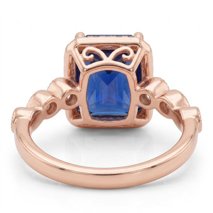 Natural Real ( Not Lab Grown )  Women's Halo Gemstone Ring Princess Ceylon Sapphire 6 Carats Rose Gold