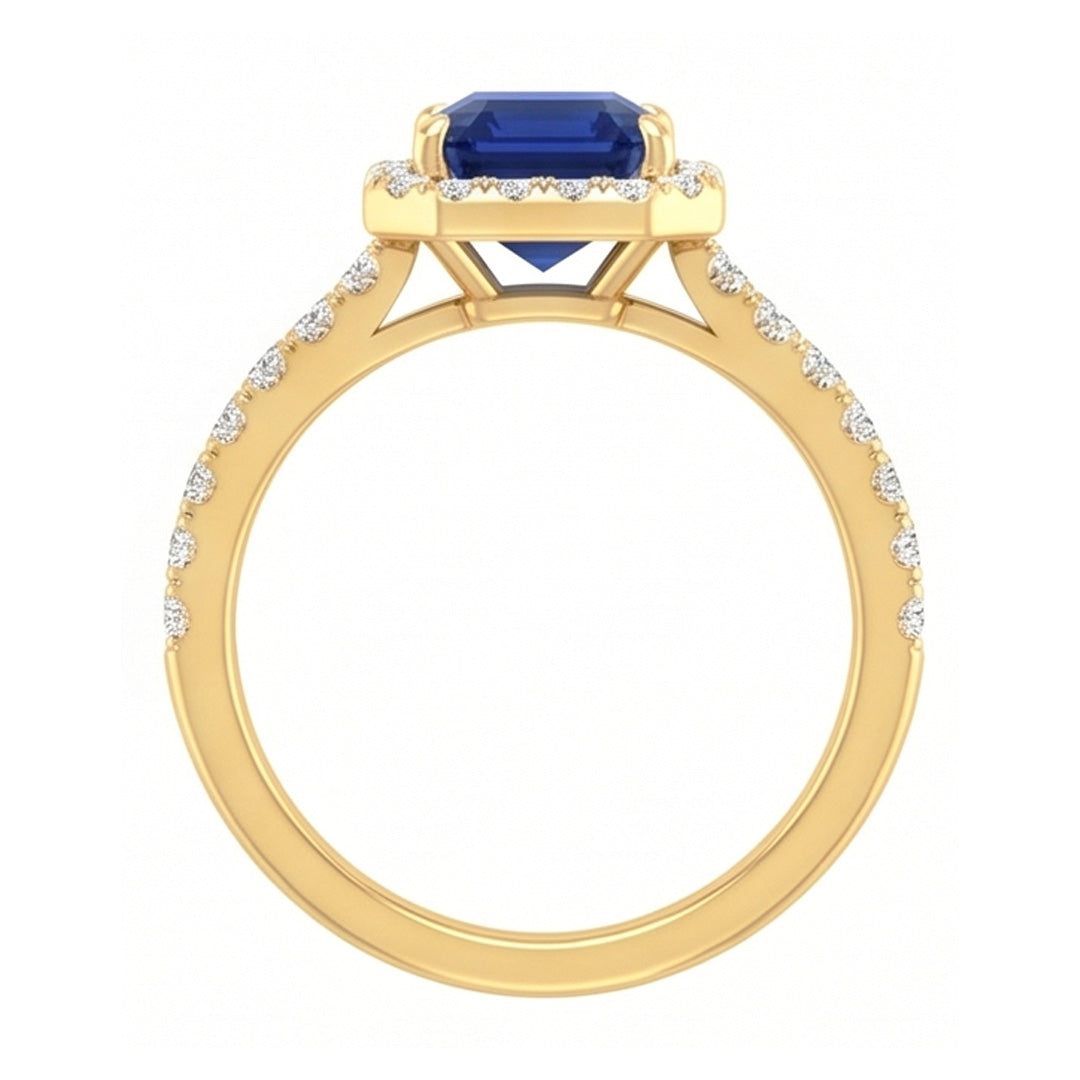 Natural Real ( Not Lab Grown )  Women's Halo Ring Emerald Cut Ceylon Sapphire With Accents 3.50 Carats