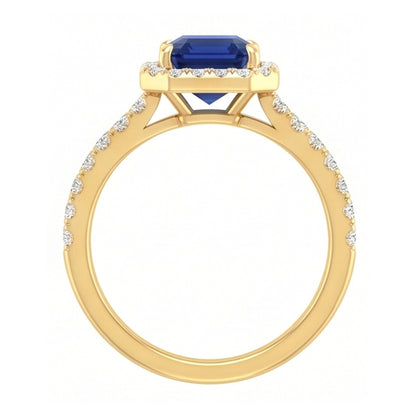 Natural Real ( Not Lab Grown )  Women's Halo Ring Emerald Cut Ceylon Sapphire With Accents 3.50 Carats