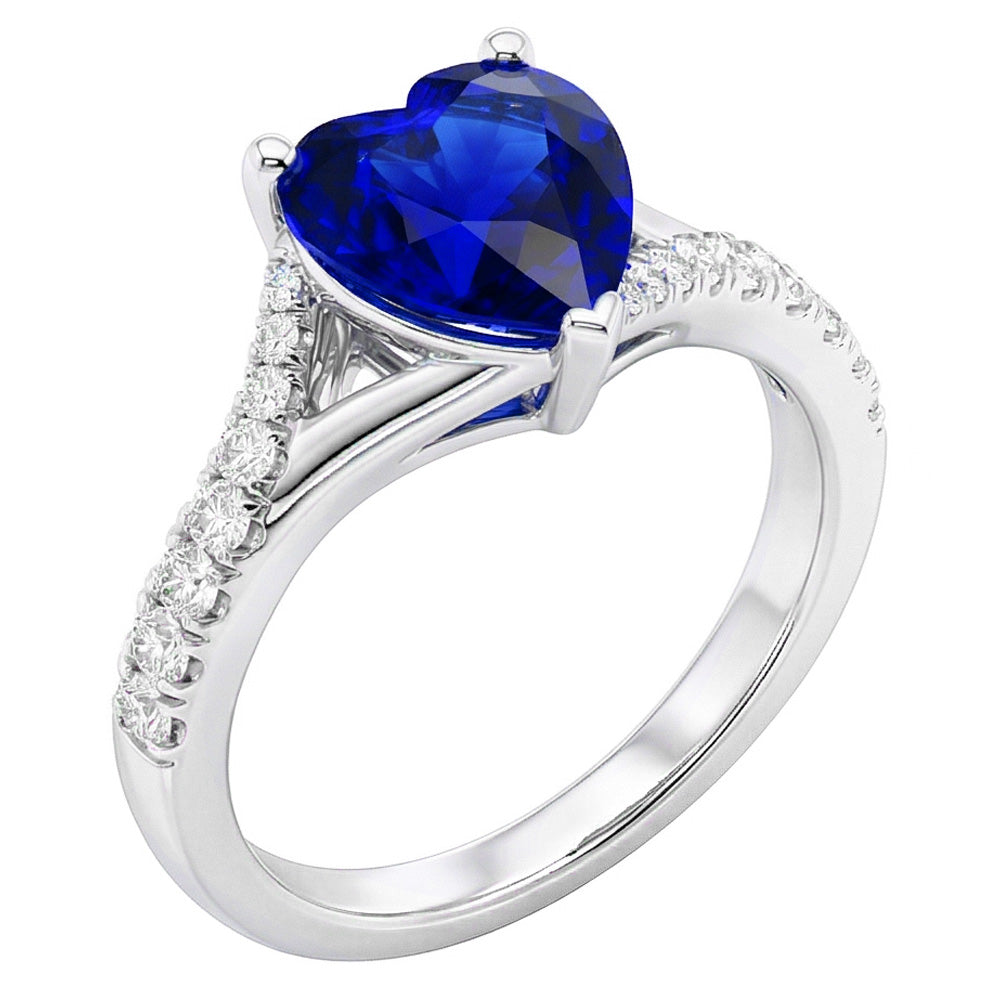 Natural Real ( Not Lab Grown )  Women's Ring Deep Blue Sapphire With Accents Split Shank 3.50 Carats