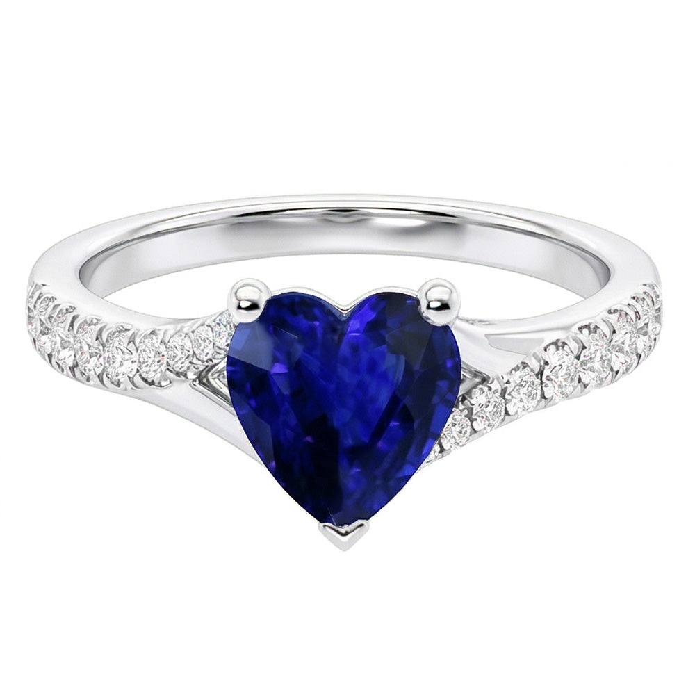 Natural Real ( Not Lab Grown )  Women's Ring Deep Blue Sapphire With Accents Split Shank 3.50 Carats