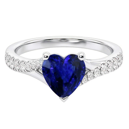 Natural Real ( Not Lab Grown )  Women's Ring Deep Blue Sapphire With Accents Split Shank 3.50 Carats