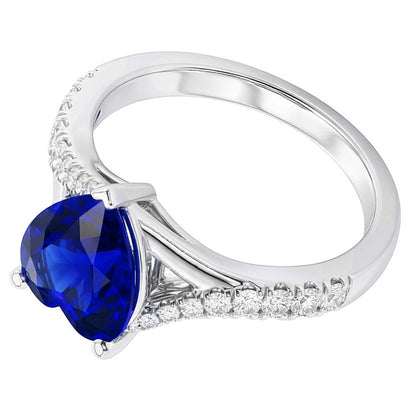 Natural Real ( Not Lab Grown )  Women's Ring Deep Blue Sapphire With Accents Split Shank 3.50 Carats