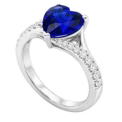 Natural Real ( Not Lab Grown )  Women's Ring Deep Blue Sapphire With Accents Split Shank 3.50 Carats