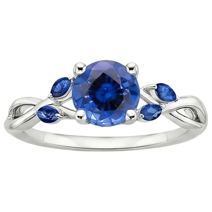Natural Real ( Not Lab Grown )  Women's Ring Round & Marquise Ceylon Sapphire Gemstones 2.50 Carats