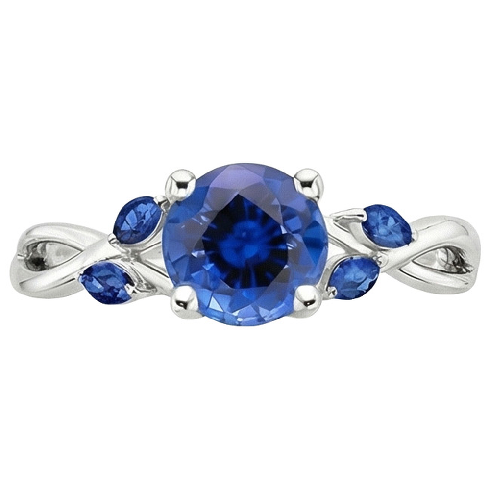 Natural Real ( Not Lab Grown )  Women's Ring Round & Marquise Ceylon Sapphire Gemstones 2.50 Carats
