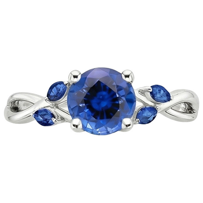 Natural Real ( Not Lab Grown )  Women's Ring Round & Marquise Ceylon Sapphire Gemstones 2.50 Carats