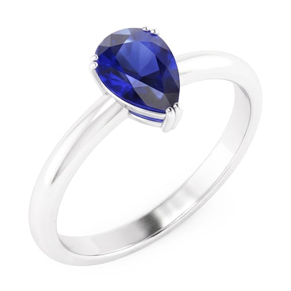 Natural Real ( Not Lab Grown )  Women's Solitaire Pear Blue Sapphire Ring 1 Carat Double Prong Set