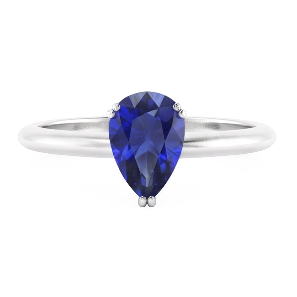Natural Real ( Not Lab Grown )  Women's Solitaire Pear Blue Sapphire Ring 1 Carat Double Prong Set