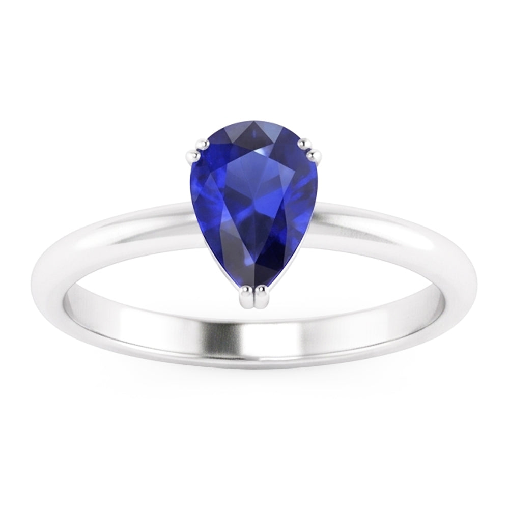 Natural Real ( Not Lab Grown )  Women's Solitaire Pear Blue Sapphire Ring 1 Carat Double Prong Set