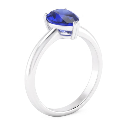 Natural Real ( Not Lab Grown )  Women's Solitaire Pear Blue Sapphire Ring 1 Carat Double Prong Set