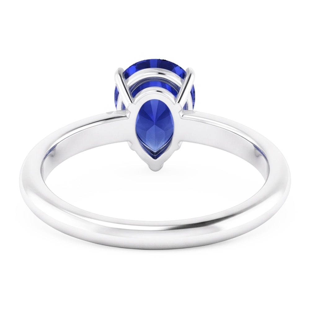 Natural Real ( Not Lab Grown )  Women's Solitaire Pear Blue Sapphire Ring 1 Carat Double Prong Set