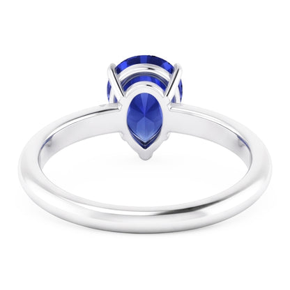 Natural Real ( Not Lab Grown )  Women's Solitaire Pear Blue Sapphire Ring 1 Carat Double Prong Set