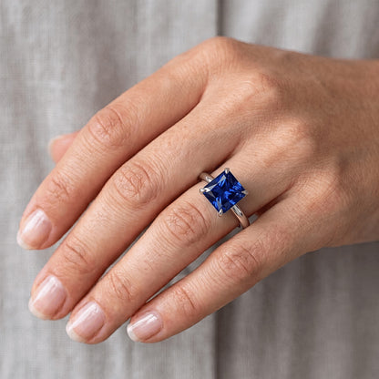 Natural Real ( Not Lab Grown )  Women's Solitaire Ring Radiant Srilankan Sapphire Gemstone 2.50 Carats